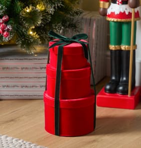 Festive Feeling Stacking Velvet Gift Boxes Set Of 3 - Red