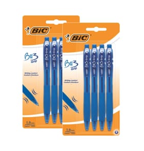 Bic Bu3 Grip 1.0 Blue Retractable Ball Pen 4 Pack x2