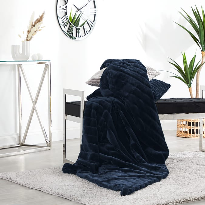 Home Collections Stripe Rib Faux Fur Throw