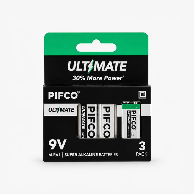 Pifco 9V Ultimate Super Alkaline Batteries 3 Pack
