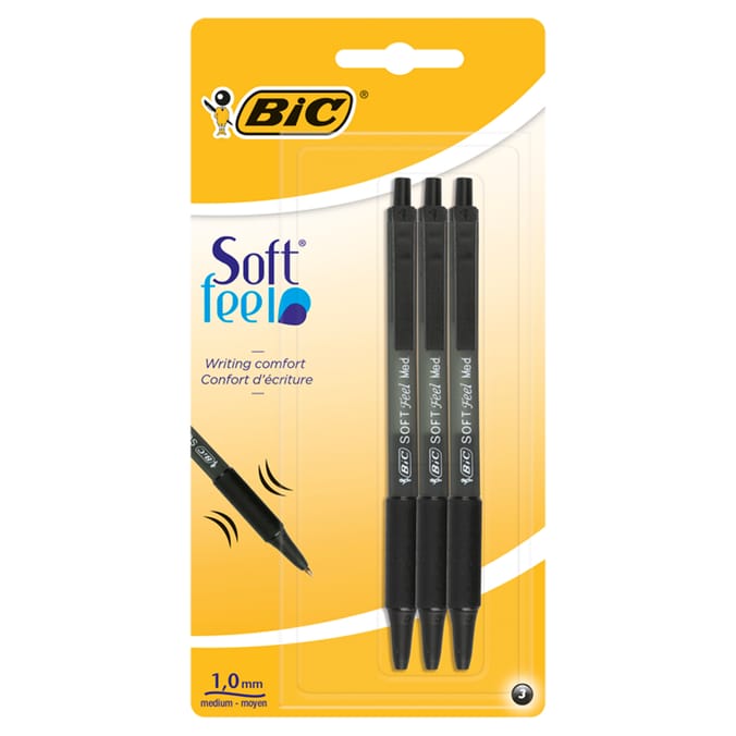 Bic Soft Feel Retractable Ballpoint Pens Black 3 Pack