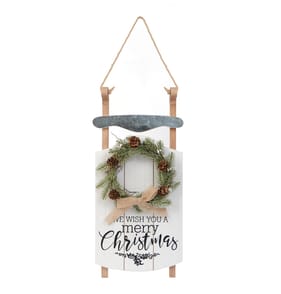 Nordic Spirit Wooden Sleigh Hanging Plaque - White