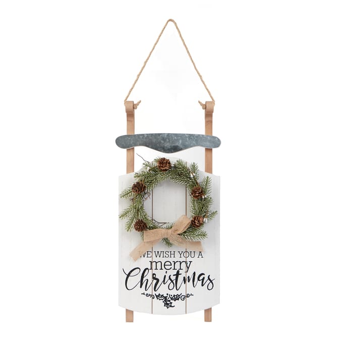 Nordic Spirit Wooden Sleigh Hanging Plaque