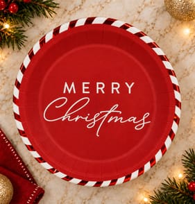 Festive Feeling Paper Plates 10 Pack - Red