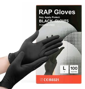 RAP Gloves Disposable Black Powder Free Gloves 100 Pack - Large