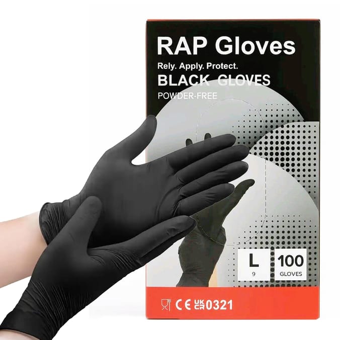 RAP Gloves Disposable Black Powder Free Gloves 100 Pack