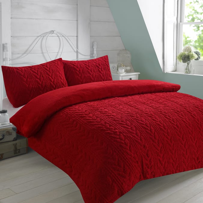 Home Collections: King Size Pinsonic Sherpa Duvet Set - Red