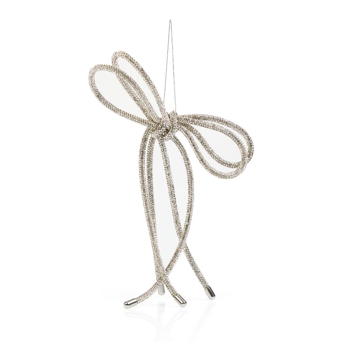 Frosted Spirit Diamonte Hanging Bow Decoration 