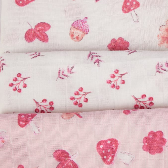 Pure Baby Muslin Cloth 3 Pack - Pink
