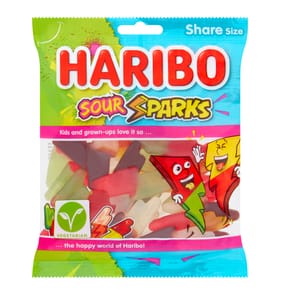 Haribo Sour Sparks Fruit & Cola Gums Sweets Sharing Bag 160g