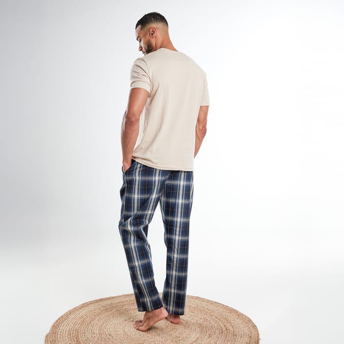 Originals Beige T-Shirt & Long Check Bottoms Pyjama Set