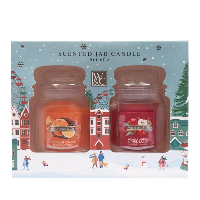 Wickford & Co Scented Jar Candle Set of 2 - Warm Apple & Cinnamon & Chocolate Orange