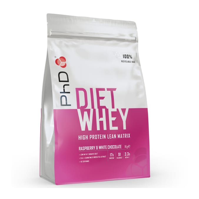 PhD Diet Whey Protein Powder 1kg - Raspberry & White Chocolate