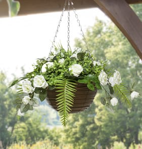 Jardin Artificial Rose Hanging Basket - White