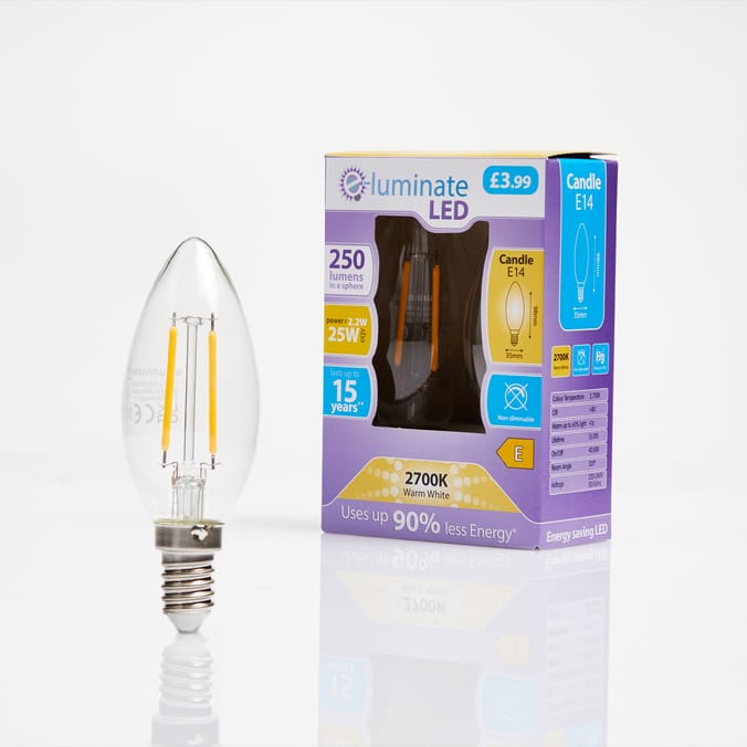 E-Luminate LED Candle E14 Warm White Light Bulb 2 Pack - 250 Lumens