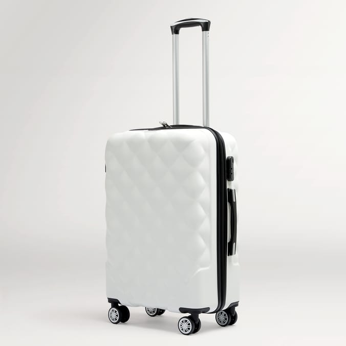 Salisbury Embossed Quilted Shell Suitcase - Off White