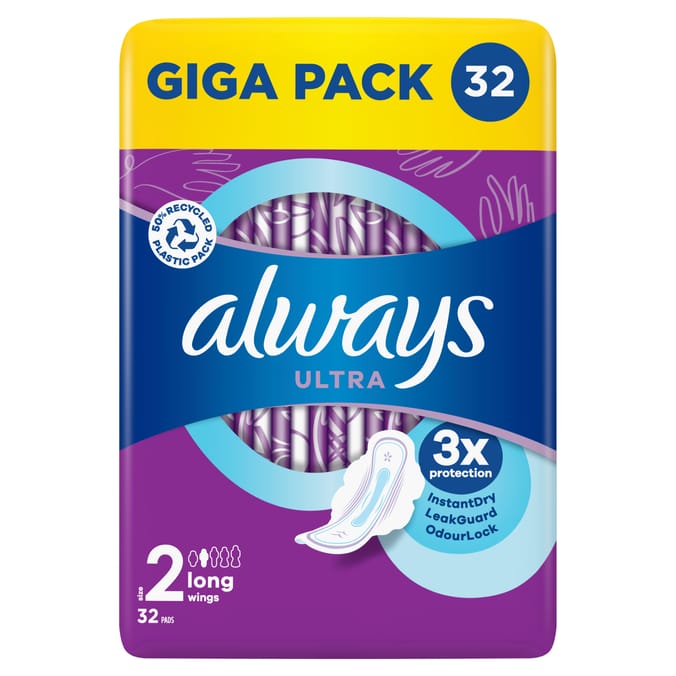 Always Ultra Pads Day & Night Sanitary Towels with Wings 32s - Size 2