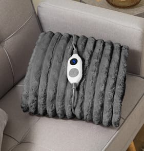 The Winter Warmer Electric Heated Soft Ribbed Plush Throw - Grey  
