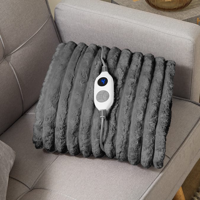 The Winter Warmer Electric Heated Soft Ribbed Plush Throw - Grey  