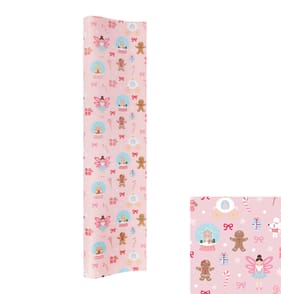 Sleigh Bells 12Metre Wrapping Paper - Pink Gingerbread