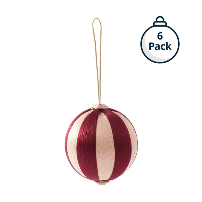 Festive Feeling Satin Stripe Christmas Bauble 6 Pack