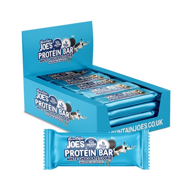 Mountain Joe's White Chocolate Cookie Protein bars 35g x12 | Home Bargains