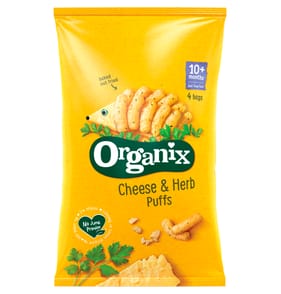 Organix Cheese & Herb Organic Finger Food Toddler Snack Corn Puffs Multipack 4x15g