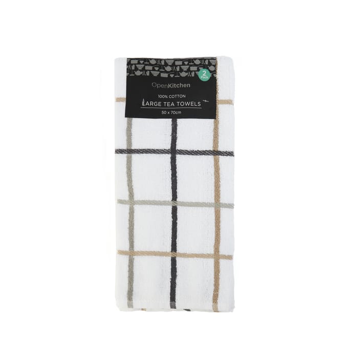 Open Kitchen Large Tea Towels - Grey Check