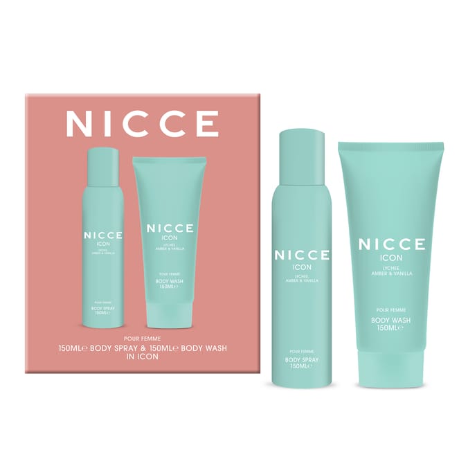 Nicce Icon Body Spray & Body Wash Gift Set - Lychee Amber & Vanilla 