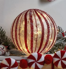 Winter Charm LED Candy Cane Glass Ball