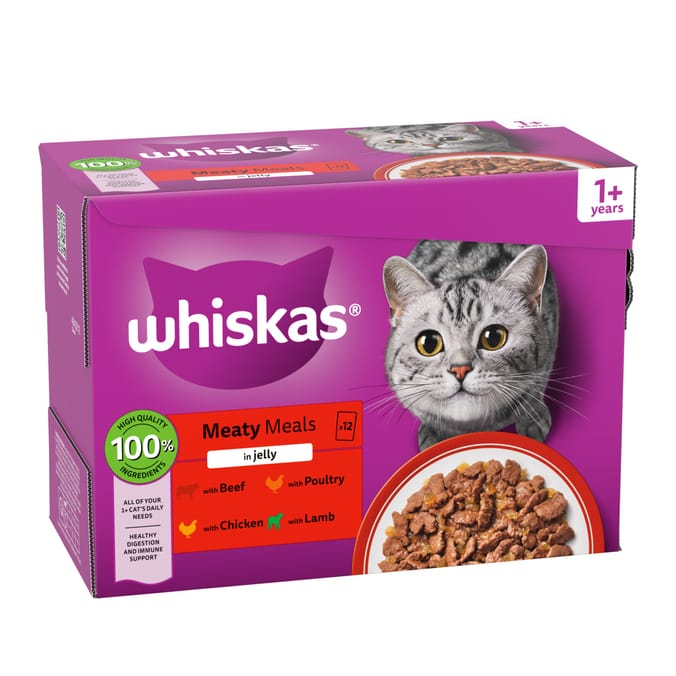 Whiskas Meaty Meals in Jelly 1+ Adult Wet Cat Food Pouches 12 x 85g