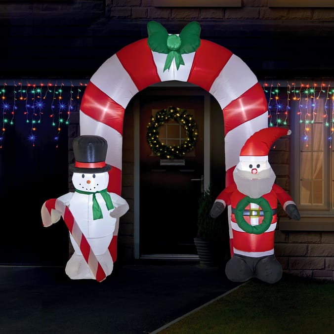 Prestige Light Up Self Inflating Snowman & Santa Arch 8ft