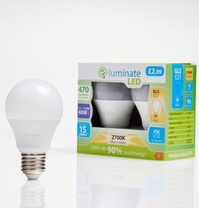 E-Luminate LED GLS E27 Warm White Light Bulb 2 Pack - 470 Lumens
