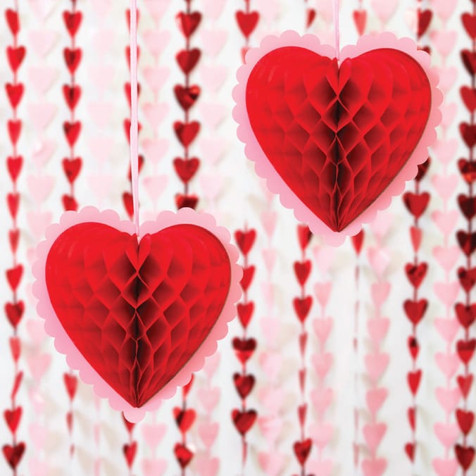 Valentines Hanging Honeycomb Paper Hearts 2 Pack