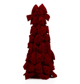 Winter Charm Velvet Bow Tree Cone - Red