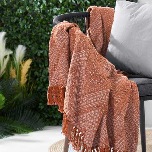 The Outdoor Edit Travellers Bazaar Diamond Blanket - Orange | Home