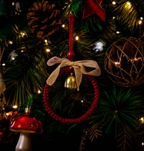 Winter Charm Round Tree Decor With Bell - Red