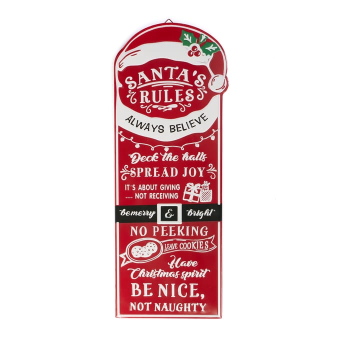 Winter Charm Metal Hanging Santa Rules Sign