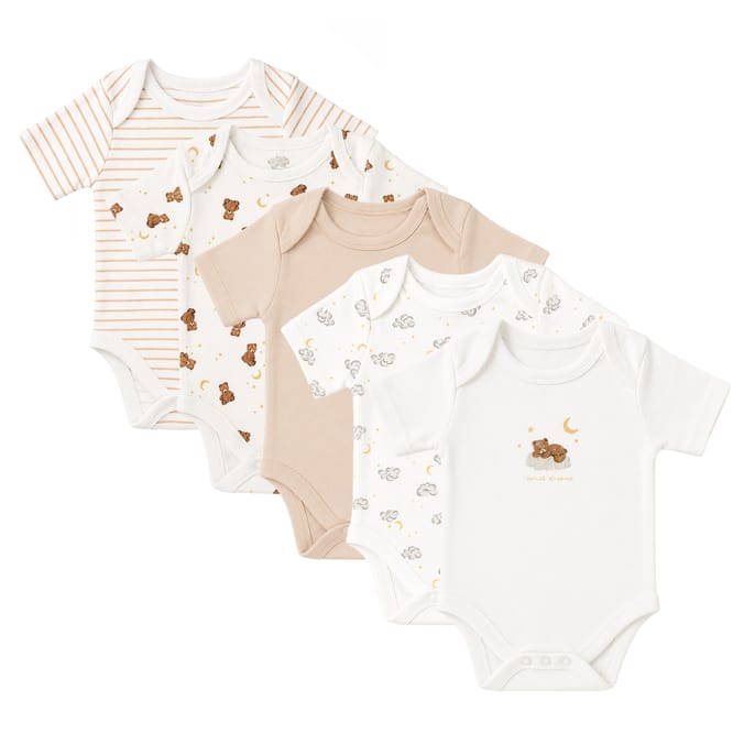 Pure Baby Short Sleeve Bear Bodysuits 5 Pack