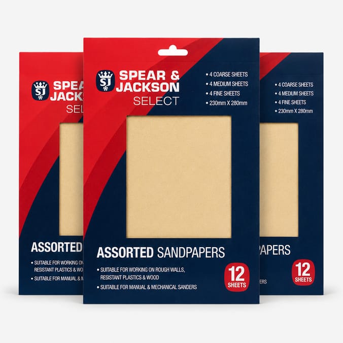 Spear & Jackson Select Assorted Sandpaper 12 Sheets x3