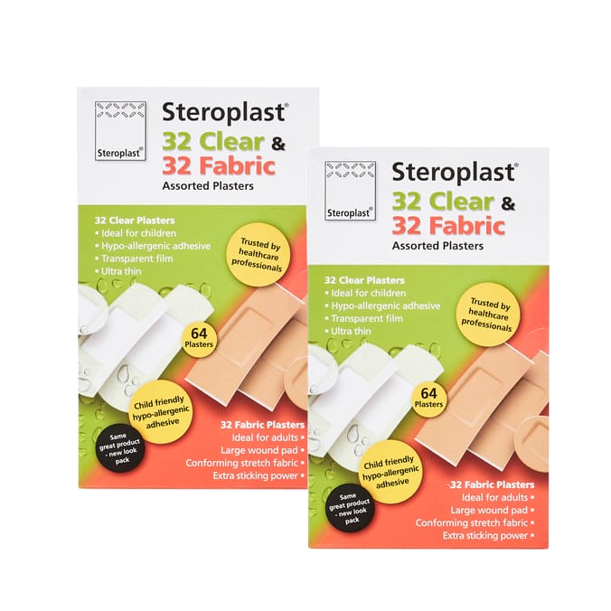 Steroplast Clear & Fabric Assorted Plasters 64s x2