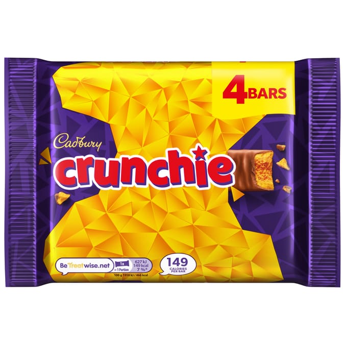 Cadbury Crunchie Chocolate Bar 4 Pack Multipack 128g
