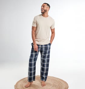 Originals Beige T-Shirt & Long Check Bottoms Pyjama Set - XXL