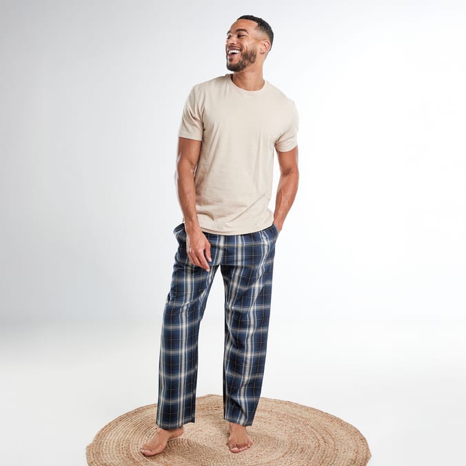 Originals Beige T-Shirt & Long Check Bottoms Pyjama Set