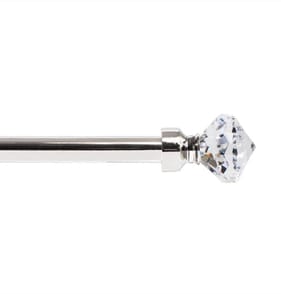 Extendable Metal Curtain Pole With Crystal Finial - Brushed Chrome