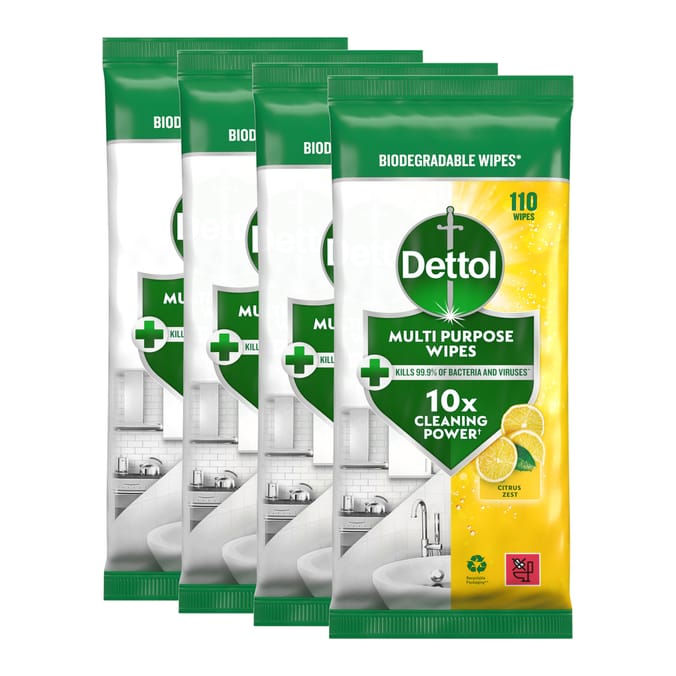 Dettol Multipurpose Cleaning Wipes 110s - Citrus Zest x4