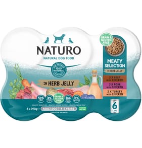 Naturo Natural Dog Food Meaty Selection In Herb Jelly Adult Dog 1-7 Years 6 x 390g