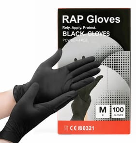 RAP Gloves Disposable Black Powder Free Gloves 100 Pack - Medium