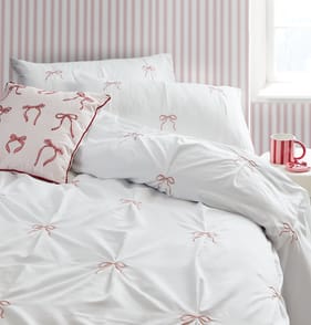 The Lifestyle Edit Embroidered King Size Duvet Set - Bow 