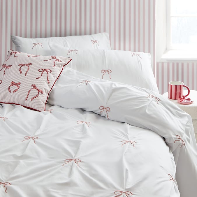The Lifestyle Edit Embroidered King Size Duvet Set - Bow 